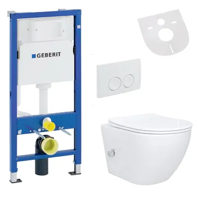Produktbild von Spülrandloses Hänge WC Set mit Bidet Taharet Funktion Softclose Sitz und Drückerplatte mit Geberit UP100 Vorwandelement