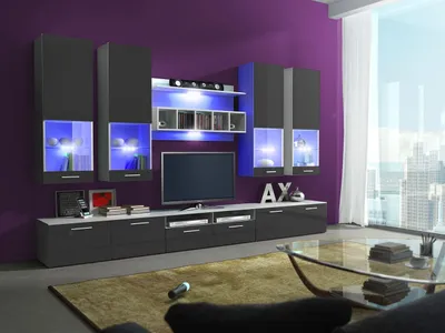 Obrázek produktu pro Obývací stěna s LED osvětlením KELLS - bílá / lesklá šedá