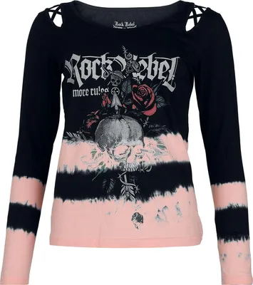 Produktbild von Rock Rebel by EMP Damen schwarz/rosa Langarmshirt mit offenen Schultern und Zierbändern L