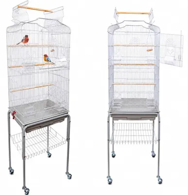 Vogelvolière mit Rollen, 45x36x148 cm, für 2–3 Vögel, grau