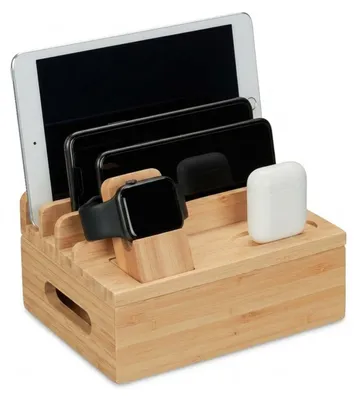 Image de Station de recharge et organisateur universel en bambou pour 6 appareils - Relaxdays, adapté à la maison moderne !