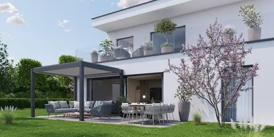 Obrázek produktu pro Ocelová bioklimatická pergola Biohort 3x3 312 x 312 cm Tmavě šedá metalíza / stříbrná