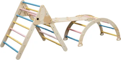 Image de Buxibo XXL structure d'escalade - triangle pliable + arche à grimper + toboggan - aire de jeux Montessori en bois - pastel - 210x83x81cm