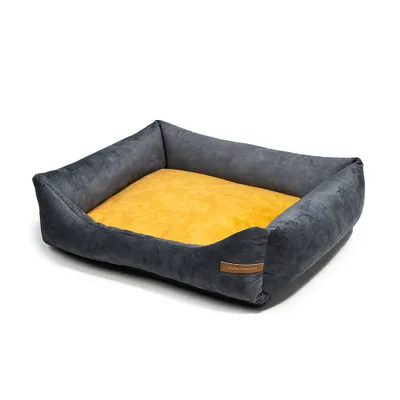 Produktbild von Frida – Nachhaltiges Hundebett & Katzenbett mit hohen Seiten, waschbar & wasserabweisend, Graphite und gelb, Größe S