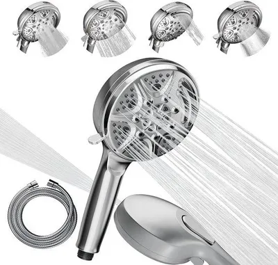 Productafbeelding van Unyqoos® Handdouche, 5 inch – Hoogdruk handdouche met 9 functies, aan/uit-schakelaar, pauzemodus en watervalmodus, afneembare ABS-douchekop, gepolijcht chroom