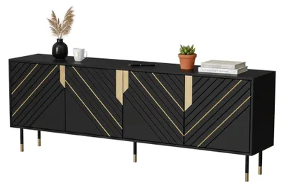 Image de Landiona - Buffet, 204x40x72h cm Noir, 4 Étagères