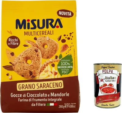 Produktbild von 6x Misura Multicereali kekse Buchweizen Mehrkornkekse mit Schokoladenstückchen und Mandeln 280 g+ Italian gourmet polpa 400g