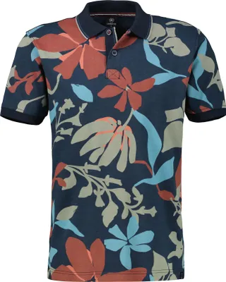Produktbild von Herren Poloshirt aus weichem Baumwollpiqué mit floralem Print und Knopfleiste