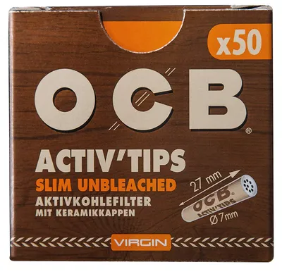 Obrázek produktu pro OCB 18666 AktivTips Slim, neblešené, 7 mm, bez příchutě, aktivní uhlíkový filtr s keramickými koncovkami, papír, (5 x 50 kusů) | 250 kusů (balení)