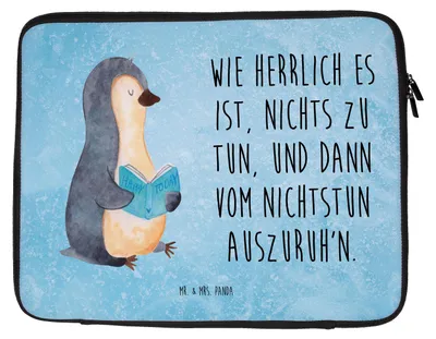 Produktbild von Mr. & Mrs. Panda Laptop Tasche Pinguin Buch 33 x 42 cm - Eisblau - Geschenk, Sleeve, Laptophülle, Bücherwurm, Hülle, Urlaub, Laptoptasche