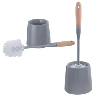 Produktbild von Orion Toilettenbürste mit Bürstenhalter WC-Garnitur mit Behälter grau mit Bambusgriff 40 cm