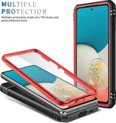 Produktbild von Galaxy A53 5G Hülle, Schiebe Kamera Schutz Robust Schutzhülle mit Ringhalterung Ständer Kartenhalter für Samsung Galaxy A53 5G Rot