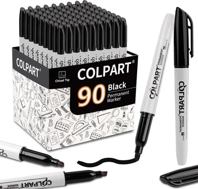 Image de colpart Set de marqueurs permanents, noir, 90 pièces, pointe biseautée 5mm, résistant à l'eau