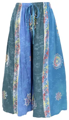 Produktbild von Bequeme Palazzohose, Weite Marlenehose, Boho Wachsbatik Schlaghose, Hosenrock - Blau, Damen, Viskose, Größe: M