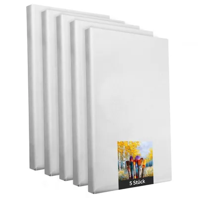 Image de Châssis à toile - 5 pièces - 60 x 120 cm - toile blanche pour artistes en polyester - à peindre - déjà tendue - convient pour les peintures acryliques ou textiles