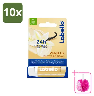 Zdjęcie produktu dla 10 sztuk pomadki Labello o smaku waniliowym, w kremowej konsystencji, pojemność 4,8 g, zestaw ekonomiczny