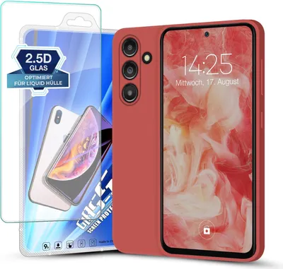 Produktbild von Hülle für Samsung Galaxy S23 FE mit 9H Displayglas Displayschutz Plus Case Cover Bumper Silikon Softgrip Schutzhülle Farbe: Rot