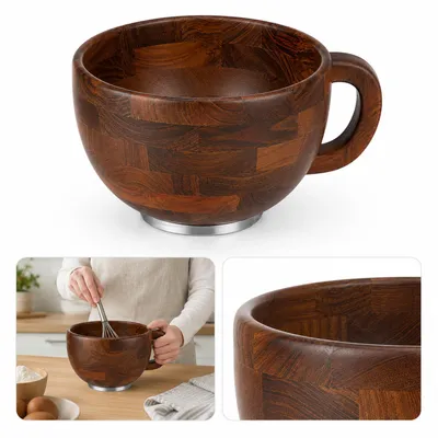 Produktbild von Holz Rührschüssel mit Griff aus Akazienholz,5L Backschüssel,große Salatschüssel für Küche,kompatibel mit KitchenAid 4,5/5Quart,natürliche Holzschüssel