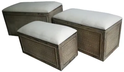 Produktbild von Casa Padrino Landhausstil Sitzbank 3er Set Braun / Beige - Handgefertigte Sitzbänke mit Stauraum und gepolsterten Sitzflächen