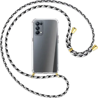 Produktbild von Handykette Backcover-Schutzhülle mit Band (Metall goldfarben) für Oppo Reno5 Pro 5G - schwarz/grau/weiß