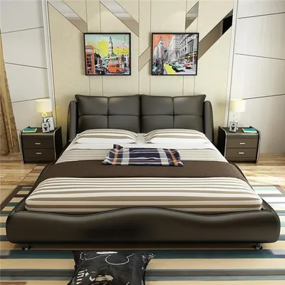 Produktbild von Modernes Hotel Gestell Luxus Schlaf Zimmer Betten Design Leder Bett Doppel Ehe