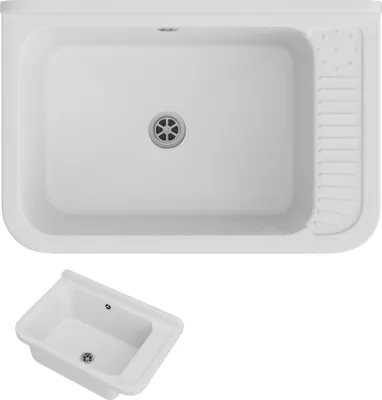 Immagine prodotto di Granitan - Lavabo - Lavello - 58x38x26 cm - Bianco - con sifone - Lavello - NEGRA