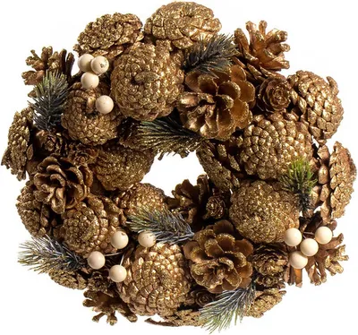 Produktbild von Goldener Weihnachtskranz - ø 25 cm von Naturn Christmas | Weihnachtsdekoration | Weihnachtskränze mit Tannenzapfen | Gold