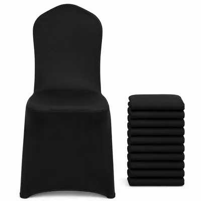 Produktbild von 10er Set Stuhlhussen Schwarz, elastische Stretch Stuhlbezüge, waschbare Stuhlüberzüge für Hochzeit, Bankett und Party