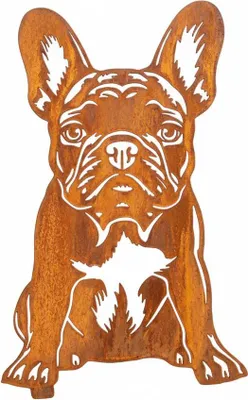 Produktbild von Edelrost Französische Bulldogge - Rost Deko Hund Rostfigur Gartendeko für Draußen - stabile Metall Gartenfigur aus Stahl - Wetterfest für Beet Terrasse - 36x28cm