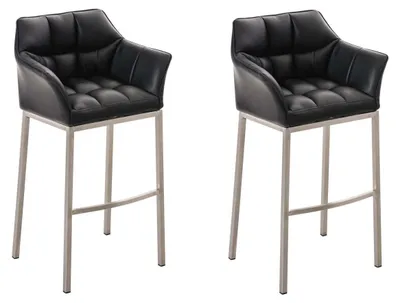 Produktbild von CLP 2er Set Barhocker Damaso Kunstleder mit Vierfußgestell aus Metall bis 240 kg | Farbe schwarz Gestell Farbe edelstahl