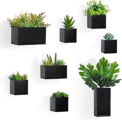 Produktbild von Hängende Blumenvasen - 8 Stück Wanddekoration für Pflanzen und Blumen - Metallische Wandvasen für Gartendekoration
