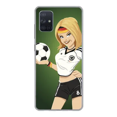 Produktbild von MuchoWow® Handyhülle Schutzhülle Hülle für Samsung Galaxy A71 Illustration eines Mädchens mit deutscher Kleidung und einem Fußball - Mädchen - Kinder Silikon Softcase Handy Hülle - Kartenbesitzer