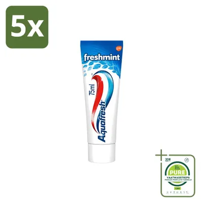 Immagine prodotto di 5 tubetti di dentifricio Aquafresh 3-in-1 gusto menta fresca - 75 ml - confezione grande - 5 pezzi