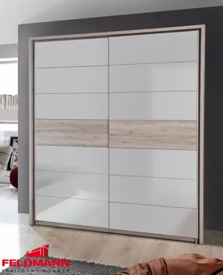 Produktbild von Kleiderschrank Schrank 2-türig sandeiche weiß Hochglanz 269cm