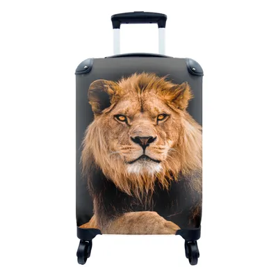 Produktbild von MuchoWow® Koffer Handgepäck Trolley Rollkoffer Kleine Reisekoffer mit 4 Rollen - Löwen - Schwarz - Porträt - Cabin Size < 55x40x23 cm & 55x40x20 cm - Fotokoffer - Kabinenkoffer - Boardgepäck - Reise-Box - Reisekoffer - Reisegepäck - Koffer mit Bild - Trolley für Kinder