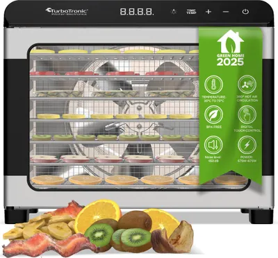 Produktbild von TurboTronic Dörrgerät TurboWave - FD55 -  50 Liter - 35°C bis 75°C - komplett aus Metall 7 Etagen Obst Gemüse Fleisch Pilze Früchtetrockner Dörrapparat Dörrer Dörrautomat Edelstahl