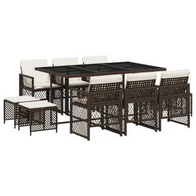 Produktbild von vidaXL 11-tlg. Garten-Essgruppe mit Kissen Braun Poly Rattan
