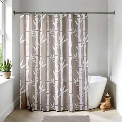 Produktbild von Duschvorhang aus kunststoff, 180 x 180 cm, mit 12 weißen ringen im bahia-design - Tendance