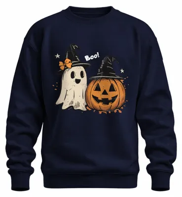 Produktbild von Boo Halloween Kürbis Geist niedlich Hexenhut Retro Vintage Sweatshirt Pullover, Navy, XXL