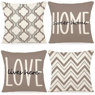 Produktbild von Kissenbezüge 40x40 cm Leinen-Mischgewebe Geometrische Muster Khaki 4er Set