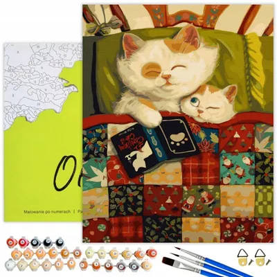 Produktbild von Oh Art! Malen Nach Zahlen Anfänger 40x50 cm - Tiere Katzen Für Kinder - DIY Set: Leinwand Mit Holzrahmen, 27 Acrylfarben, 3 Pinseln und Zubehör