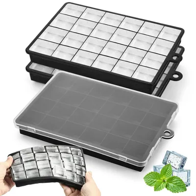 Immagine prodotto di Set di 3 stampi in silicone per cubetti di ghiaccio, con 24 cavità per stampo, con coperchio, impilabili