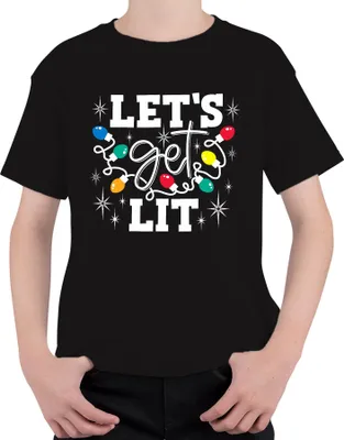 Produktbild von Let's Get Lit Weihnachten Lichterkette Weihnachtsfeier Party Uni Kinder T-Shirt, Schwarz, 116
