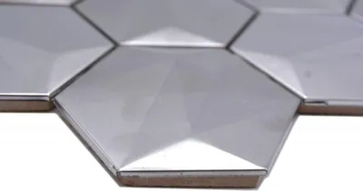 Produktbild von Handmuster Edelstahl Hexagon Mosaikfliesen Hexagon 3D Stahl Titanium glänzend/matt MOS128-SB_m