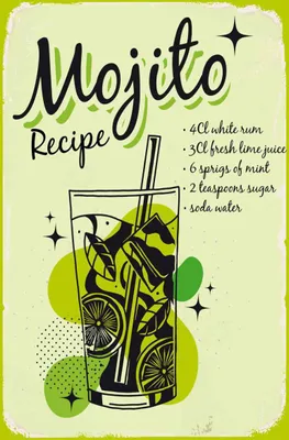 Produktbild von vianmo Holzschild 30x20 cm Mojito Cocktail Recipe drink