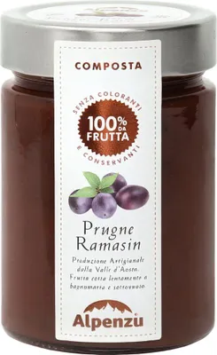 Produktbild von Composta di Prugne Ramasin 100 % da Frutta, Ramassin Pflaumen-Fruchtaufstrich aus 100% Frucht, 350g, Alpenzu