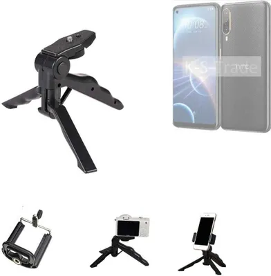 Produktbild von K-S-Trade Stativ Tisch-Ständer Dreibein Handy-Stativ Ständer kompatibel mit HTC Desire 22 Pro Mini-Stativ Smartphone Tripod Handy-Stativ aus Plastik