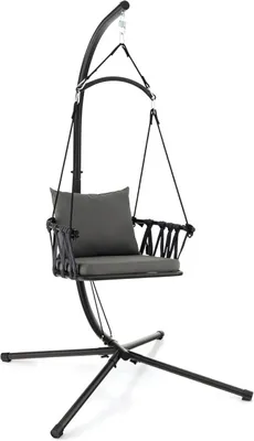 Produktbild von Hängesessel mit Gestell und Kissen, Hängeschaukel faltbar für Garten Balkon, Hängesitz Hängestuhl für Outdoor und Indoor bis 150kg belastbar