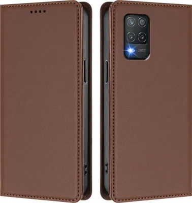 Image de Étui en cuir pour Realme 8 5G, étui à rabat magnétique en cuirPolyuréthaneavec support, marron