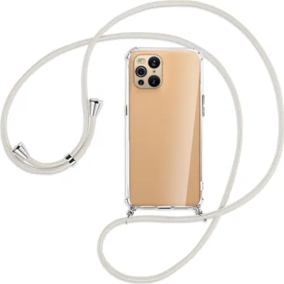 Produktbild von Handykette Backcover-Schutzhülle mit Band (Metall silberfarben) für Oppo Find X3 Pro - broken white